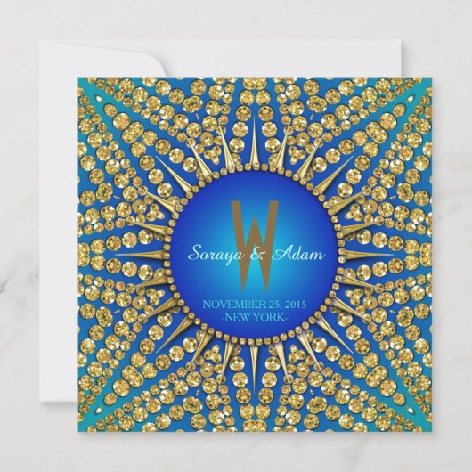 Eastern Sun Royal Blue Gold Sparkle Wedding Einladung (Vorderseite)