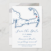Eastham MA Cape Cod Map Navy Blue Wedding Save The Date (Vorne/Hinten)