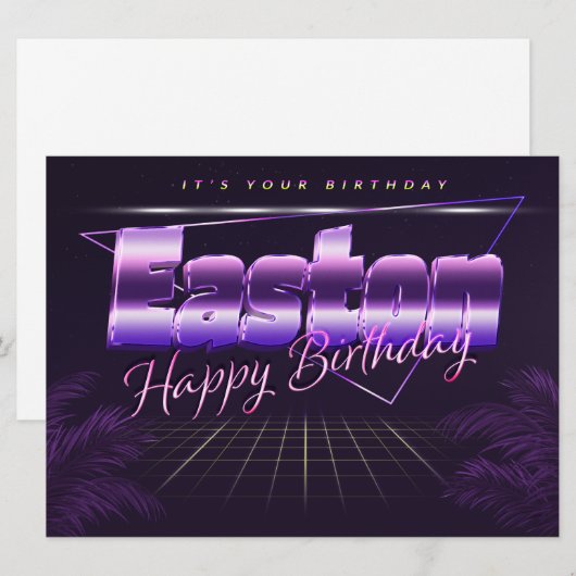 Easton Name Vorname lila retro Karte Geburtstag (Vorne/Hinten)