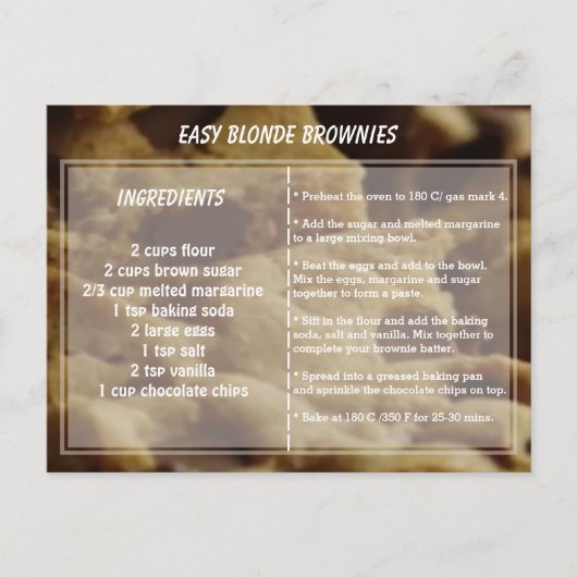 Easy Blonde Brownie Rezept Postkarte (Vorderseite)