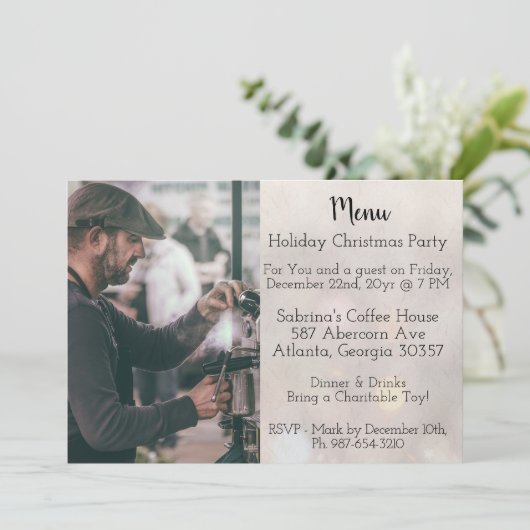 Easy Coffee Shop Menü Stil Weihnachten Party Einladung (Stehend Vorderseite)