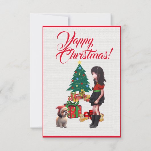 Easy Custom Cute Shih Tzu With Girl Xmas Card Dankeskarte (Vorderseite)