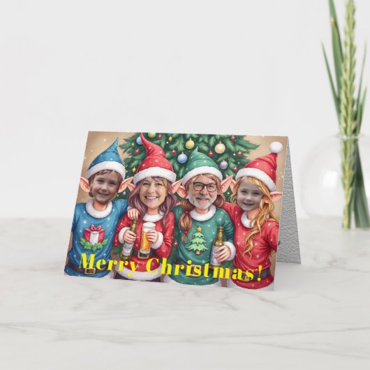 Easy Custom Digital Add Your Face 4 Photo Elves Karte (Vorderseite)