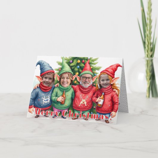 Easy Custom Digital Add Your Face 4 Photo Elves Karte (Vorderseite)
