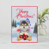 Easy Custom Funny Pomsky Dog Christmas Card Ankündigung (Stehend Vorderseite)