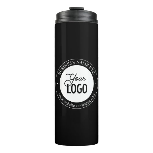 Easy Logo Replacement & Customizable Text | Black Thermosbecher (Vorderseite)