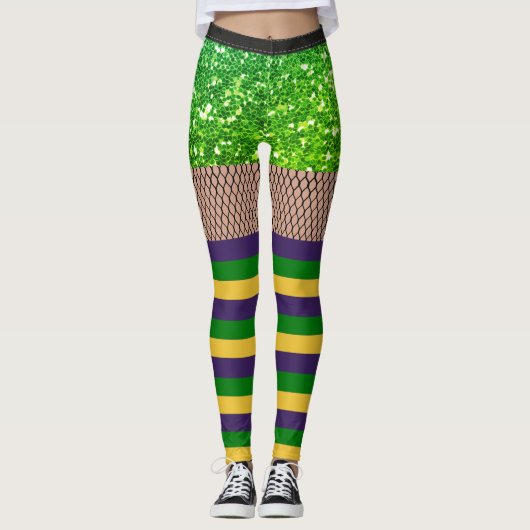 Easy Mardi Gras Costume Fishnet Glitzer Leggings (Vorderseite)