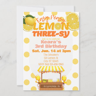 Easy Peasy Lemon Three-sy, Lemon 3rd Birthday Einladung