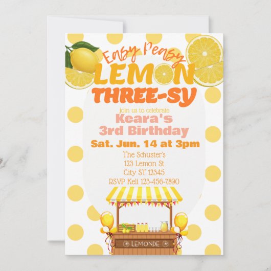 Easy Peasy Lemon Three-sy, Lemon 3rd Birthday Einladung (Vorderseite)