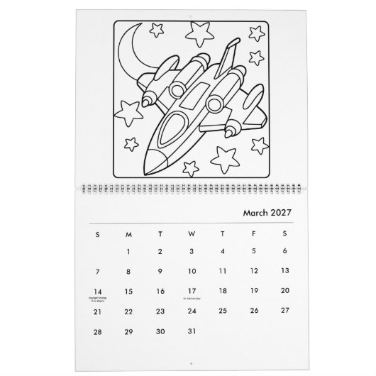 Easy Space Coloring Calendar Kalender (Mär 2027)