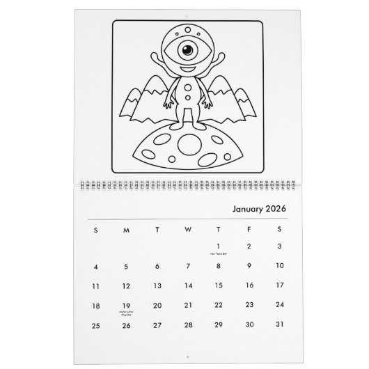 Easy Space Coloring Calendar Kalender (Jan 2026)