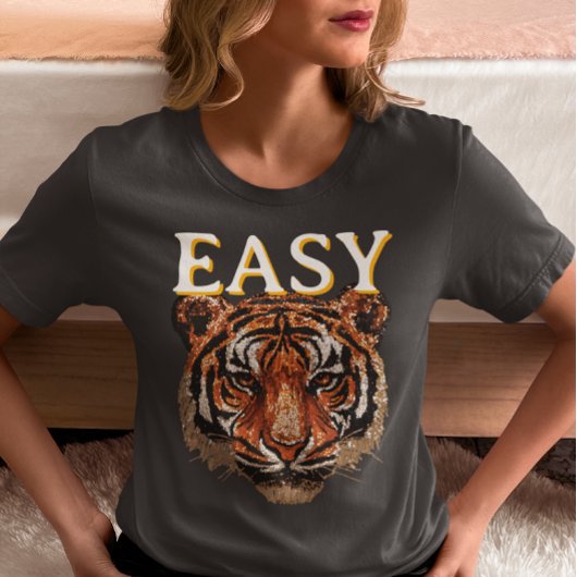 Easy Tiger Portrait Imitate Sequin Look Trendy T-Shirt