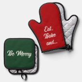 Eat Bake Merry Funny Weihnachtsgeschenk Red Green Ofenhandschuh & Topflappen-Set (Vorderseite/Rückseite)