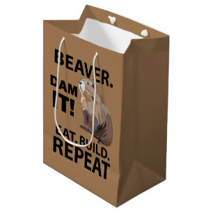 Eat Build Repeat Funny Beaver Animal Mittlere Geschenktüte