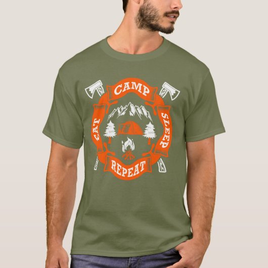Eat Camp Sleep Wiederholung Feuer überquerte Füchs T-Shirt (Vorderseite)