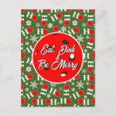 Eat Dink & Be Merry Red Green Ho Ho Ho Pickleball Postkarte (Vorderseite)