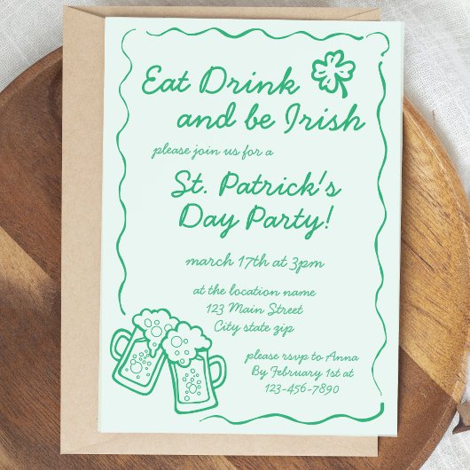 Eat Drink and Be Irish Party Invitation Einladung