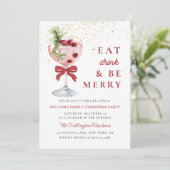 Eat Drink and Be Merry Christmas Cocktail Party Einladung (Stehend Vorderseite)