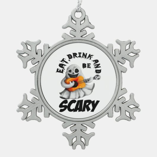 Eat Drink And Be Scared Minimal Clean Schneeflocken Zinn-Ornament (Vorderseite)