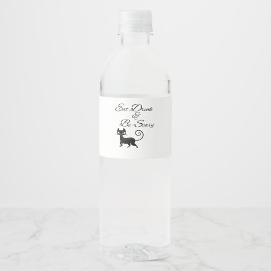 Eat Drink And Be Scary Cat Funny Cute Spooky Hallo Wasserflaschenetikett (Vorderseite)