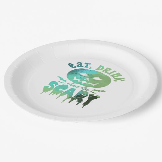 Eat Drink And Be Scary Halloween Light Pappteller (Schrägansicht)