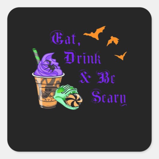 Eat Drink And Be Scary Halloween Minimal Clean Quadratischer Aufkleber (Vorderseite)