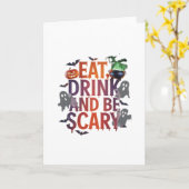 Eat Drink And Be Scary Halloween Party Spooky Desi Karte (Gelbe Blume)