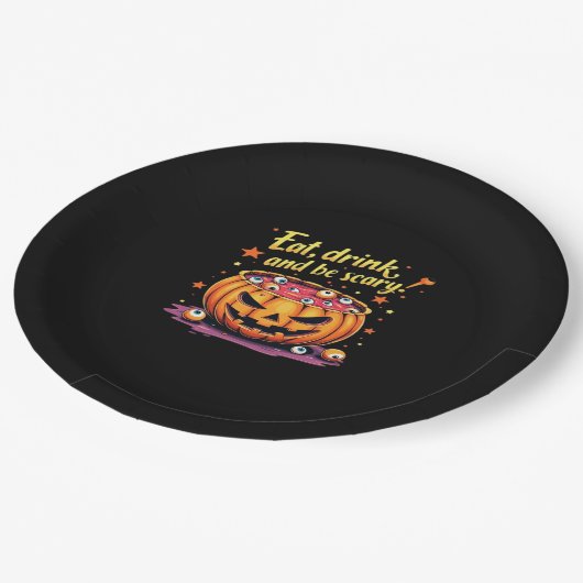 Eat Drink And Be Scary Scary Movie Night Halloween Pappteller (Schrägansicht)