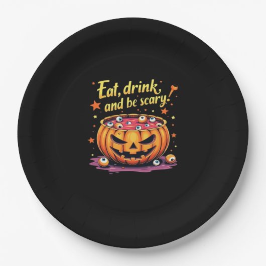 Eat Drink And Be Scary Scary Movie Night Halloween Pappteller (Vorderseite)
