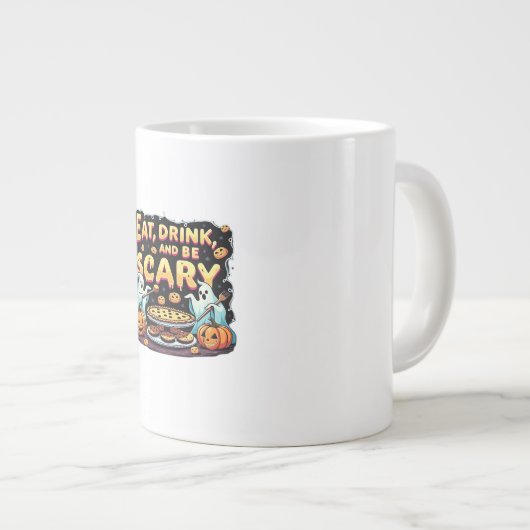 Eat Drink And Be Scary Spooky Bakery Halloween Coo Jumbo-Tasse (Vorderseite Rechts)