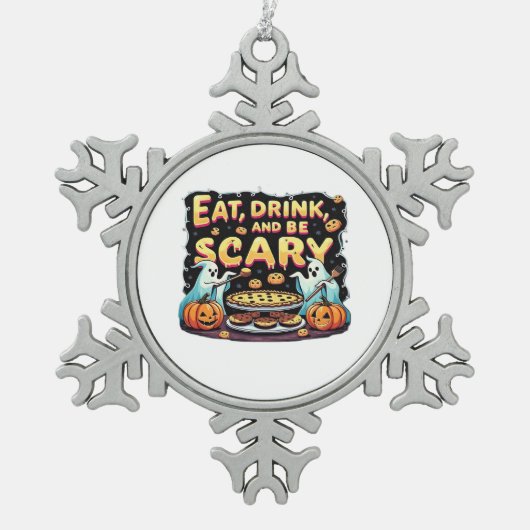 Eat Drink And Be Scary Spooky Bakery Halloween Coo Schneeflocken Zinn-Ornament (Vorderseite)