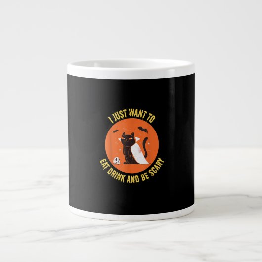 Eat Drink And Be Scary Spooky Cat Halloween Jumbo-Tasse (Vorderseite)