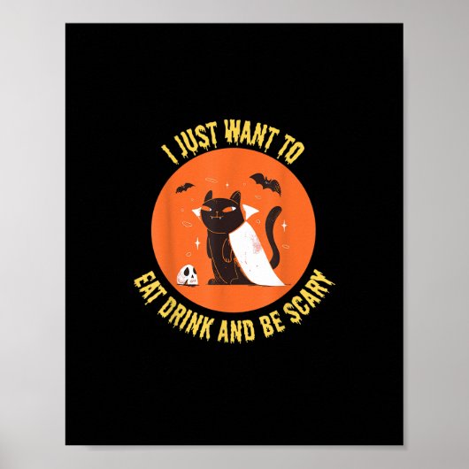 Eat Drink And Be Scary Spooky Cat Halloween Poster (Vorne)