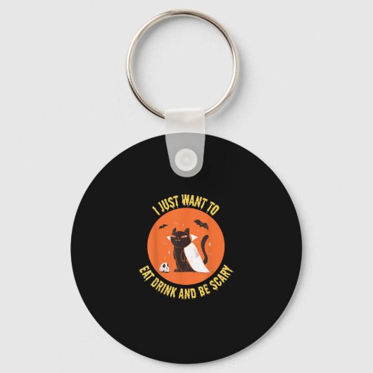 Eat Drink And Be Scary Spooky Cat Halloween Schlüsselanhänger (Vorderseite)