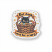 Eat Drink And Be Scary Trick Or Treat Basket Hallo Aufkleber (Vorderseite)