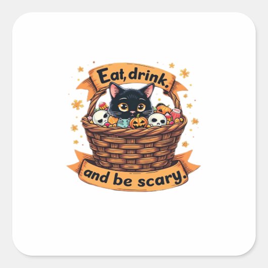 Eat Drink And Be Scary Trick Or Treat Basket Hallo Quadratischer Aufkleber (Vorderseite)