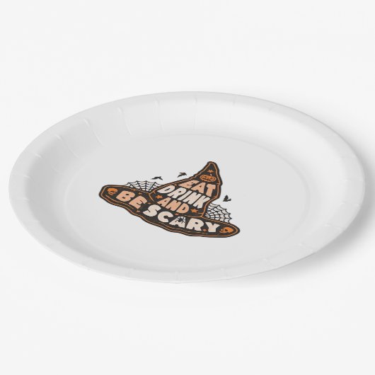 Eat Drink And Be Scary Witch Hat Aesthetic Casual Pappteller (Schrägansicht)