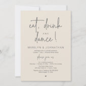 Eat, Drink and Dance, Modern Wedding Reception Einladung (Vorderseite)