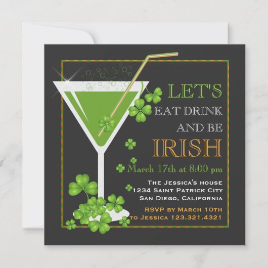 Eat, Drink & Be Irish St Patrick's Day Cocktail Einladung (Vorderseite)