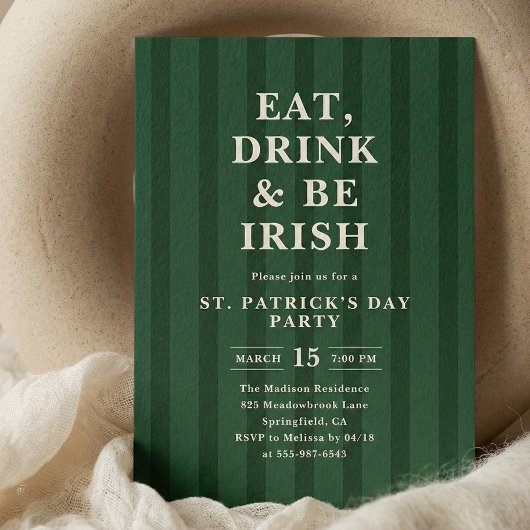 Eat Drink Be Irish St Patricks Party Stripes Einladung