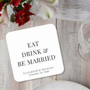 Eat Drink Be Married Hochzeit Rechteckiger Pappuntersetzer