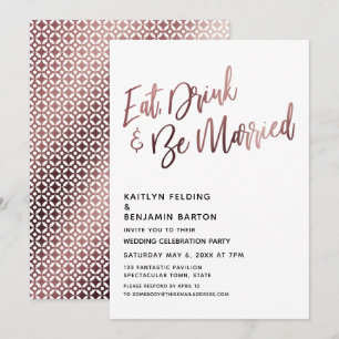 Eat Drink & Be Married Rose-Goldene Hochzeitsfeier Einladung