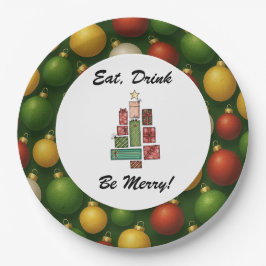 Eat, Drink, Be Merry Christmas Round Paper Plate | Pappteller