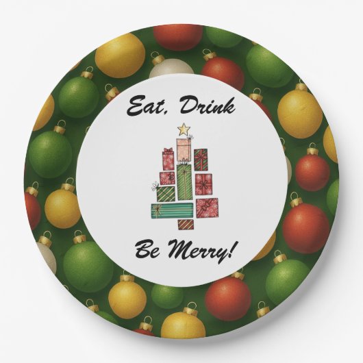 Eat, Drink, Be Merry Christmas Round Paper Plate | Pappteller (Vorderseite)