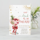 Eat Drink & Be Merry Cocktail Red Bow Invitation Einladung (Stehend Vorderseite)