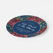 Eat Drink Be Merry Navy Blumenweihnachtsfest Party Pappteller (Schrägansicht)