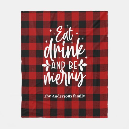 Eat Drink & Be Merry Personalized Buffalo Plaid Fleecedecke (Vorderseite)