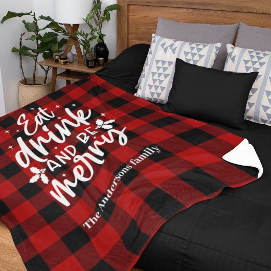 Eat Drink & Be Merry Personalized Buffalo Plaid  Fleecedecke