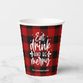 Eat Drink & Be Merry Red Buffalo Plaid Pappbecher (Vorderseite)