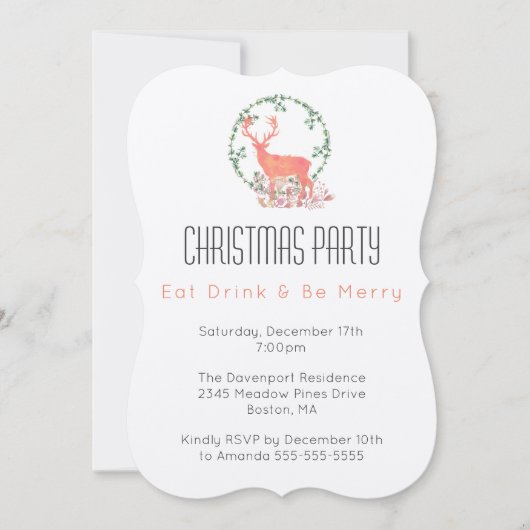 Eat Drink Be Merry Rentier Weihnachts-Party Einladung (Vorderseite)